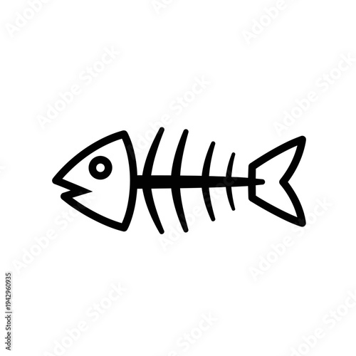 Simple Black and White Fish Skeleton Icon