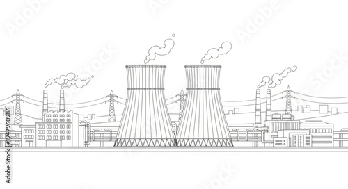 Industrial Factory Buildings with Smokestacks.