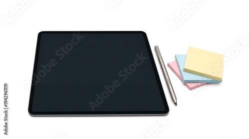 Wallpaper Mural Digital tablet stylus and colorful sticky notes on white Torontodigital.ca