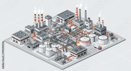 Industrial Factory Complex 3D Model.