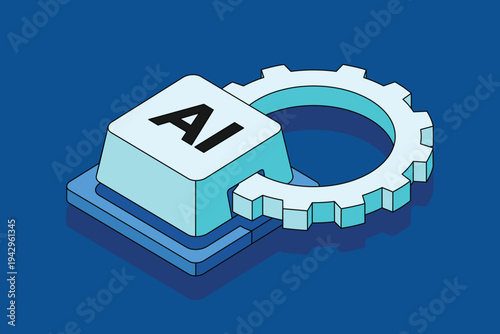 Isometric AI Keyboard Button with Gear Icon