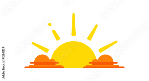 Sunrise illustration, vector style graphic, dawn, morning, nature, sky, clouds, sunshine, background