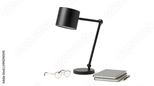 Wallpaper Mural Black Desk Lamp with Glasses and Notebook on White Background Torontodigital.ca