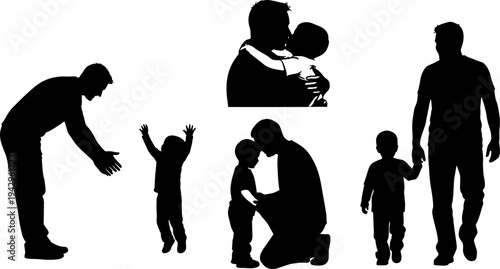 Father and Son Silhouettes Illustrating Love, Care, and Parenthood Moments
