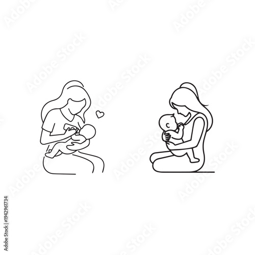 Mother's Day Icon, Mother Breastfeeding and Holding Baby Vector Illustration