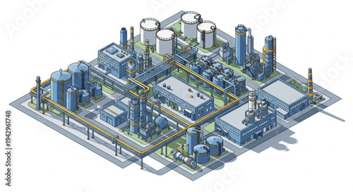 Industrial Factory Complex 3D Rendering.