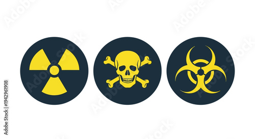 Graphic illustration of hazardous symbols on a dark background.