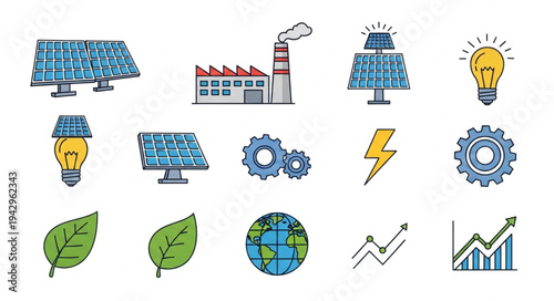Solar energy and green technology icons set.