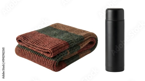 Wallpaper Mural Cozy Striped Blanket and Black Thermos for Warmth Torontodigital.ca