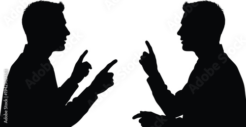 Two men arguing silhouette illustration showing confrontation, disagreement and heated discussion concept isolated on white background for conflict and communication themes