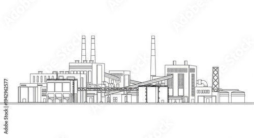 Industrial Factory Buildings Cityscape Skyline.