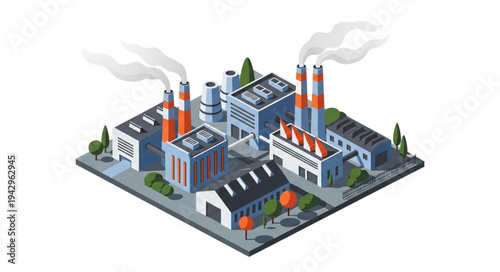 Industrial Factory Buildings with Chimneys.