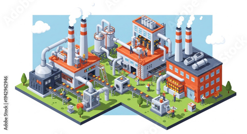 Industrial Factory Buildings with Chimneys.
