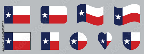 Texas State Flag Collection Rectangular, Waving, Heart, and Round Vector Symbols