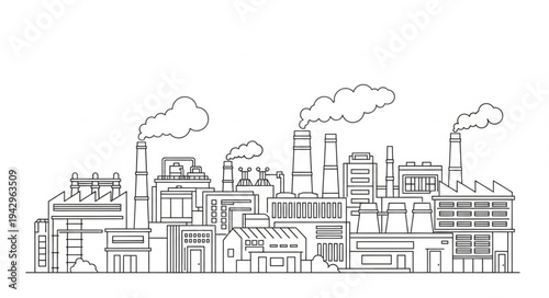 Industrial Factory Buildings with Smokestacks.