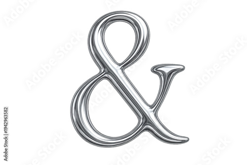 Liquid Chrome Ampersand isolated on transparent background, high-detail 3D cutout for ecommerce ads, UI mockups, and digital marketing assets