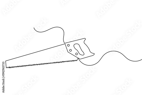 Minimalist metal saw continuous one line drawing vector illustration for hardware concept