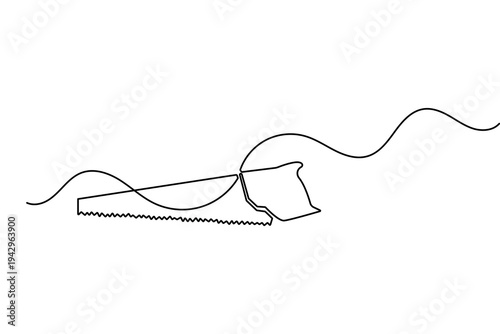 Minimalist metal saw continuous one line drawing vector illustration for hardware concept