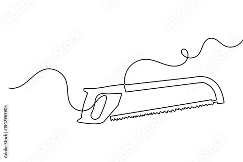 Minimalist metal saw continuous one line drawing vector illustration for hardware concept
