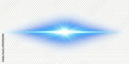 Transparent blue cyan neon glowing png with horizontal light line rays beam flare glow shine streak futuristic shimmer radiant energy effect luminous background 

