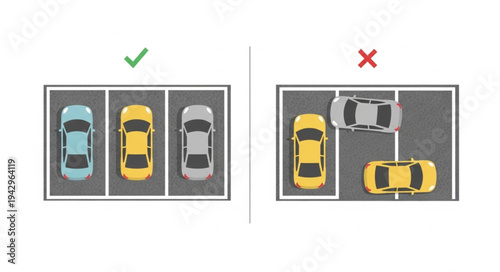 Correct and Incorrect Parking Illustration with Cars.