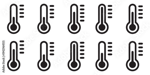 Set of Thermometer Icons Indicating High Temperature for Medical and Weather Use