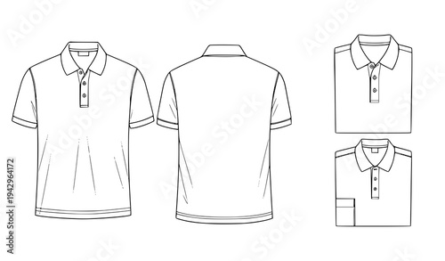 Classic polo shirt apparel template vector illustration with front back folded view clothing mockup isolated on white background