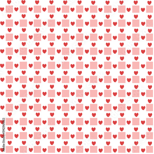 Seamless pattern with hand drawn pink lines and red hearts. Vector illustration for wrapping paper, card, fabric.