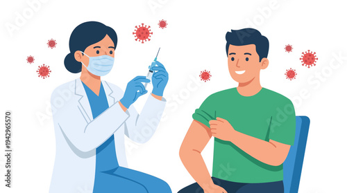 Doctor Administering Vaccine to Young Man.