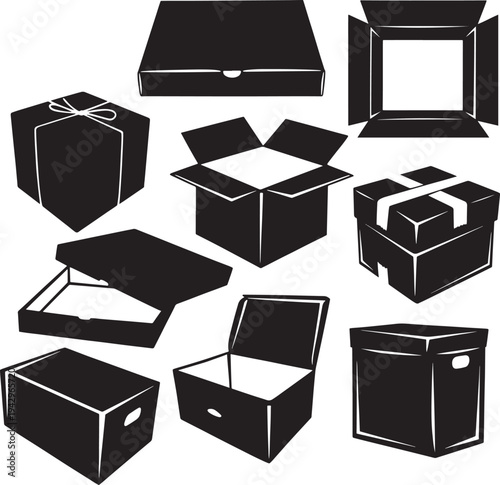 Set of various cardboard boxes icons for packaging shipping and storage organization signs