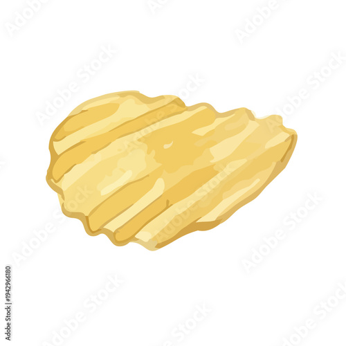 Watercolor-style crispy potato chips illustration, golden snack food, crinkle cut／ポテトチップス