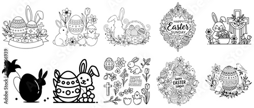 Easter Coloring Pages Bundle Line Art