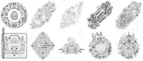 Set of Hand-Drawn Easter Holiday Badges