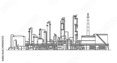 Industrial Factory Complex Line Drawing.