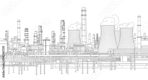 Industrial Factory Complex Blueprint Illustration.