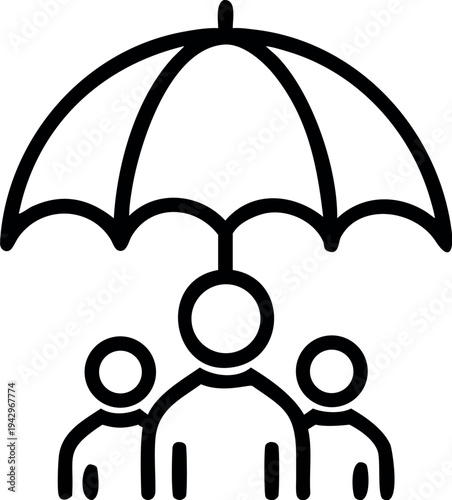 Illustration of a family seeking protection under a shared umbrella.