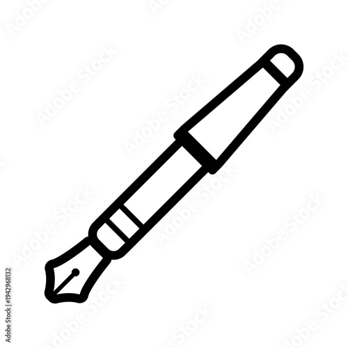 万年筆線画アイコン シンプルなアウトラインの筆記具デザイン 文房具やサインを表すベクター素材 / Fountain pen outline icon simple line stationery writing tool vector