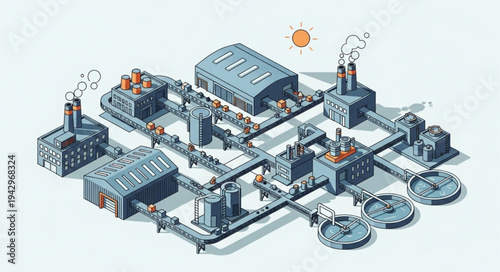 Industrial Factory Complex Isometric Illustration.