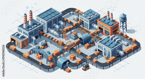 Industrial Factory Complex Isometric View.