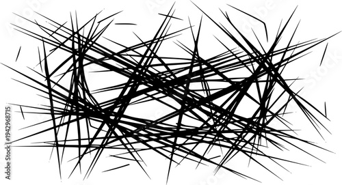 Abstract black lines intersect randomly creating dynamic patterns on a white background
