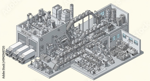 Industrial Factory Complex Isometric View.