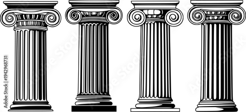 Four ionic column designs black and white
