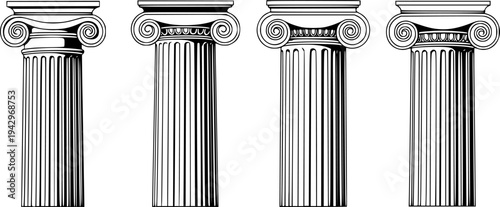 Four ionic column designs black and white
