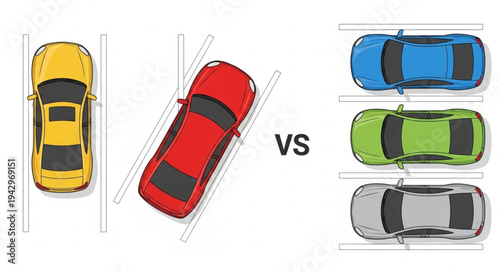 Parallel Parking Versus Perpendicular Parking Cars Illustration.
