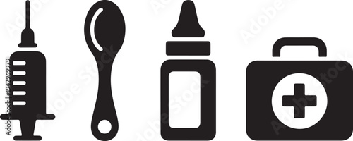 Black medical syringe spoon dropper first aid kit healthcare
