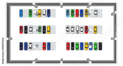 Aerial View of a Crowded Parking Lot with Many Cars.