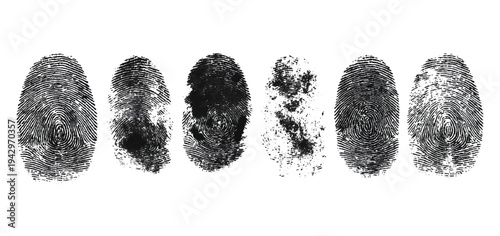 Abstract forensic grunge set fingerprint background texture. vector black grunge fingerprint distressed dirty background design element.