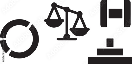 Black of scales pie chart and abstract shape justice