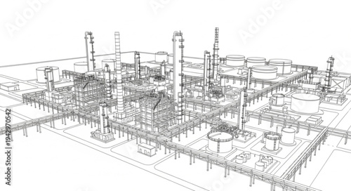 Industrial Factory Complex Sketch Illustration.