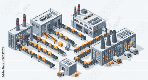 Industrial Factory Complex with Conveyors.